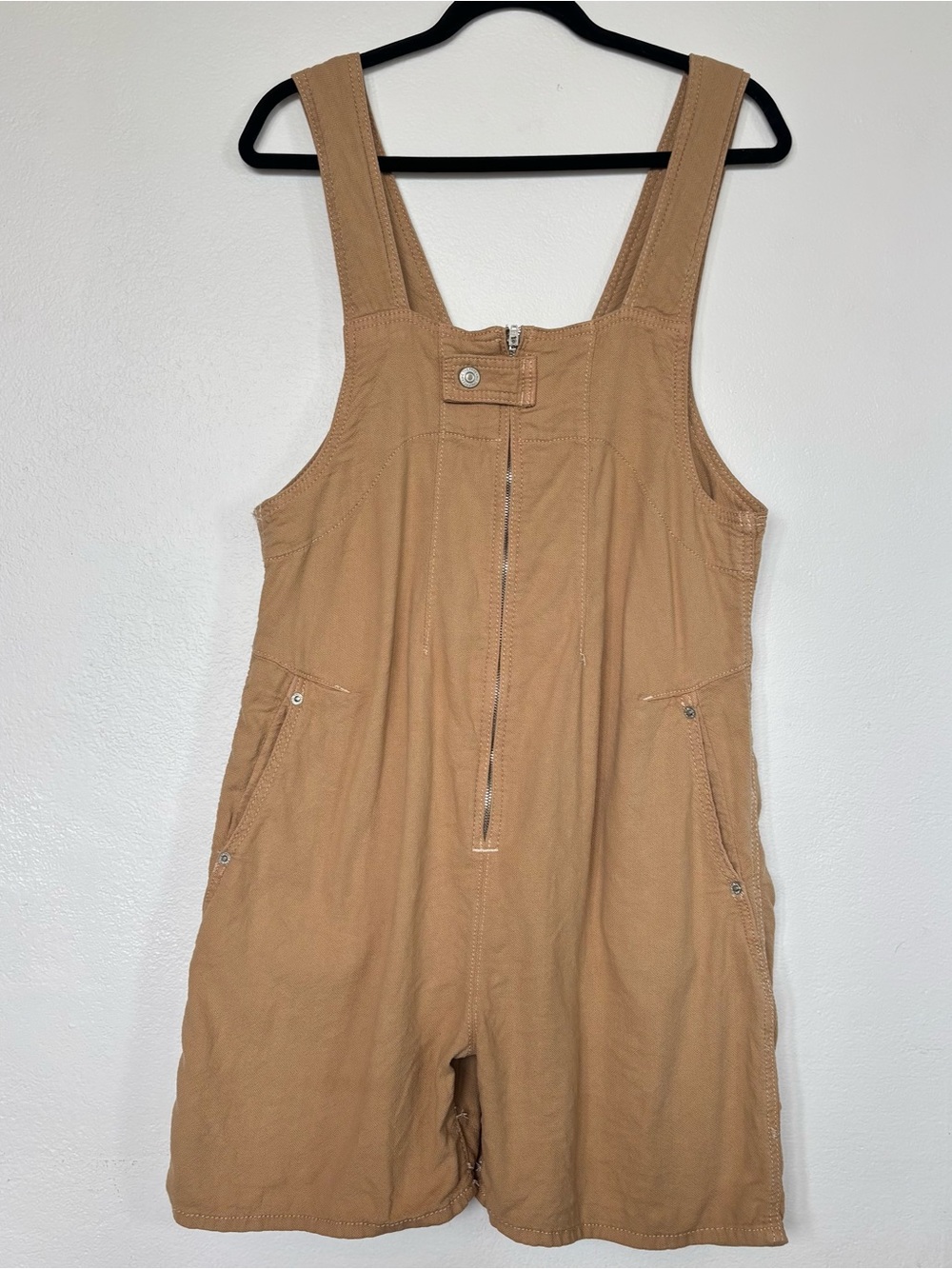 Free People We The Free Jude Shortalls Warm Sand Tan Utility Neutral Cotton